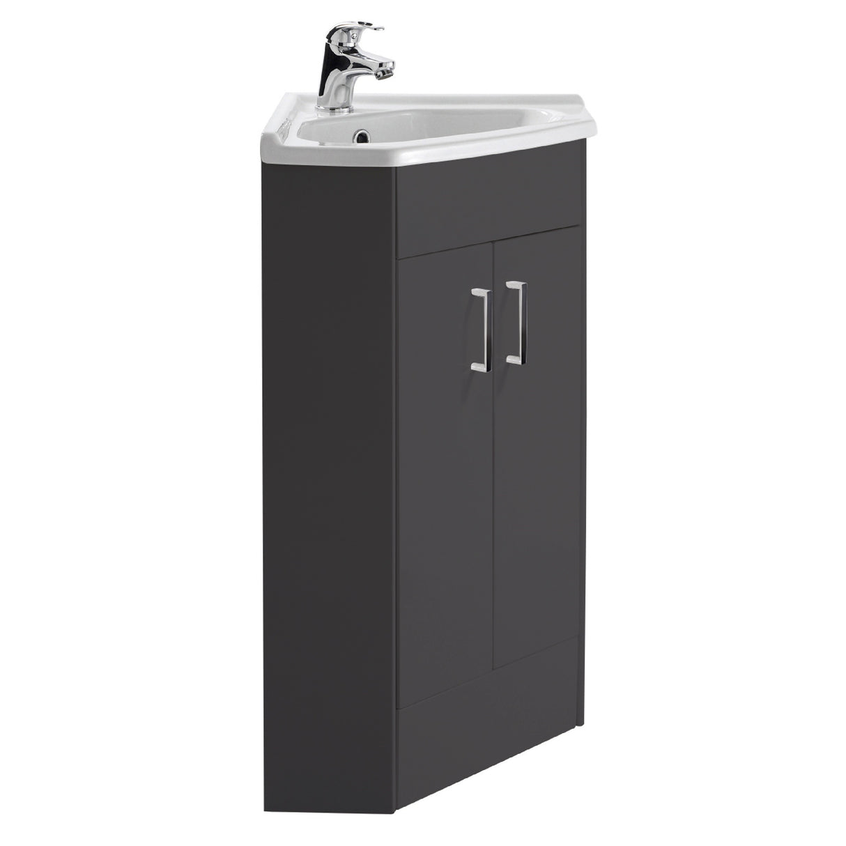 2 Door Floorstanding Bathroom Cloakroom Corner Vanity Basin Unit, Dark Grey