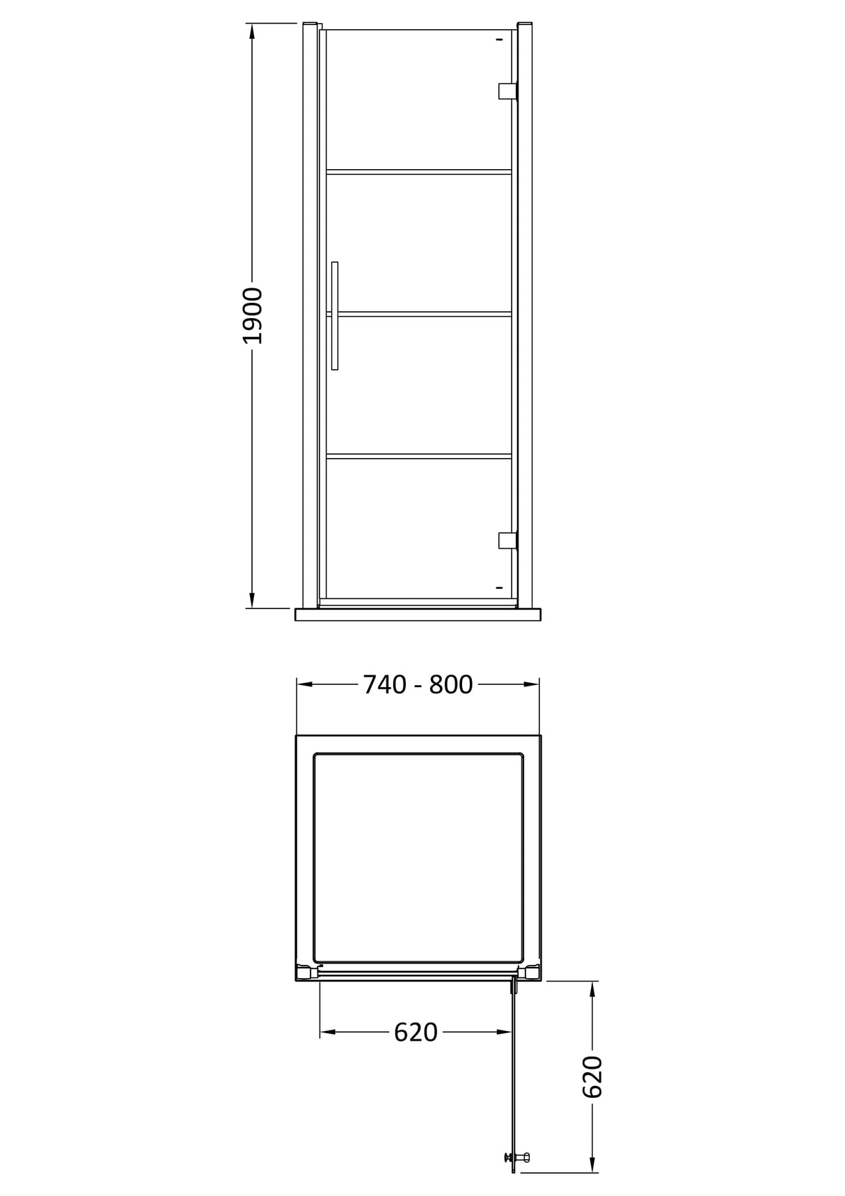 8mm Toughened Safety Glass Hinged Shower Door, Black