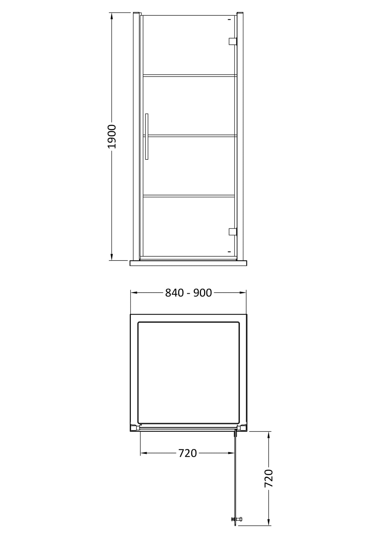 8mm Toughened Safety Glass Hinged Shower Door, Black
