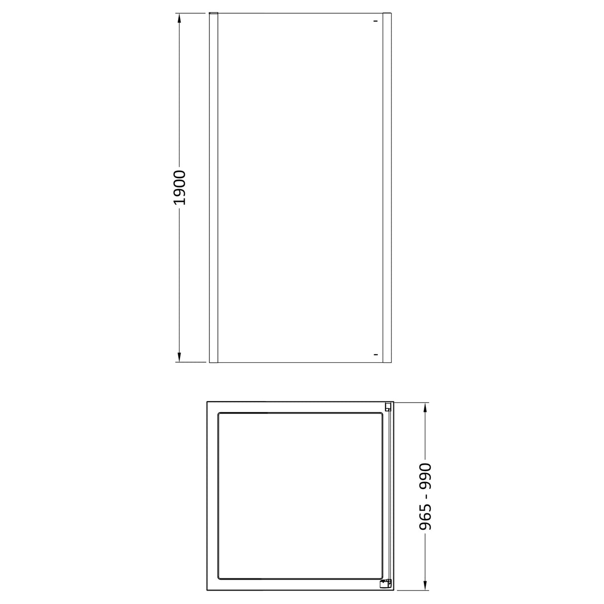 8mm Toughened Safety Glass Shower Side Panel - 1900mm Height - Choice of Size and Finish