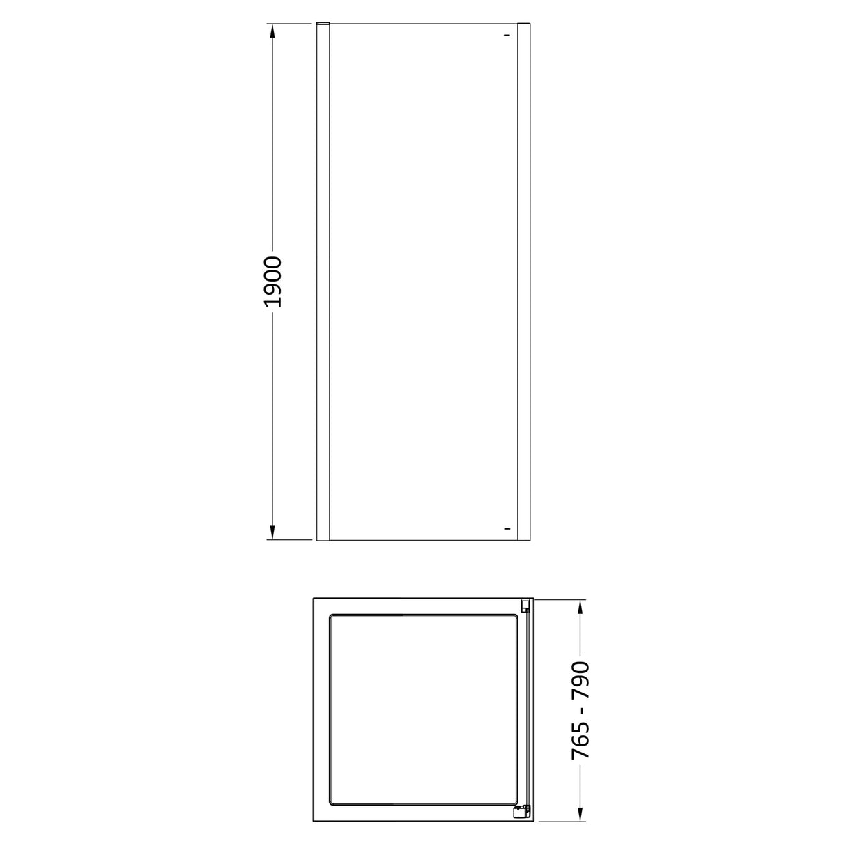 8mm Toughened Safety Glass Shower Side Panel - 1900mm Height - Choice of Size and Finish