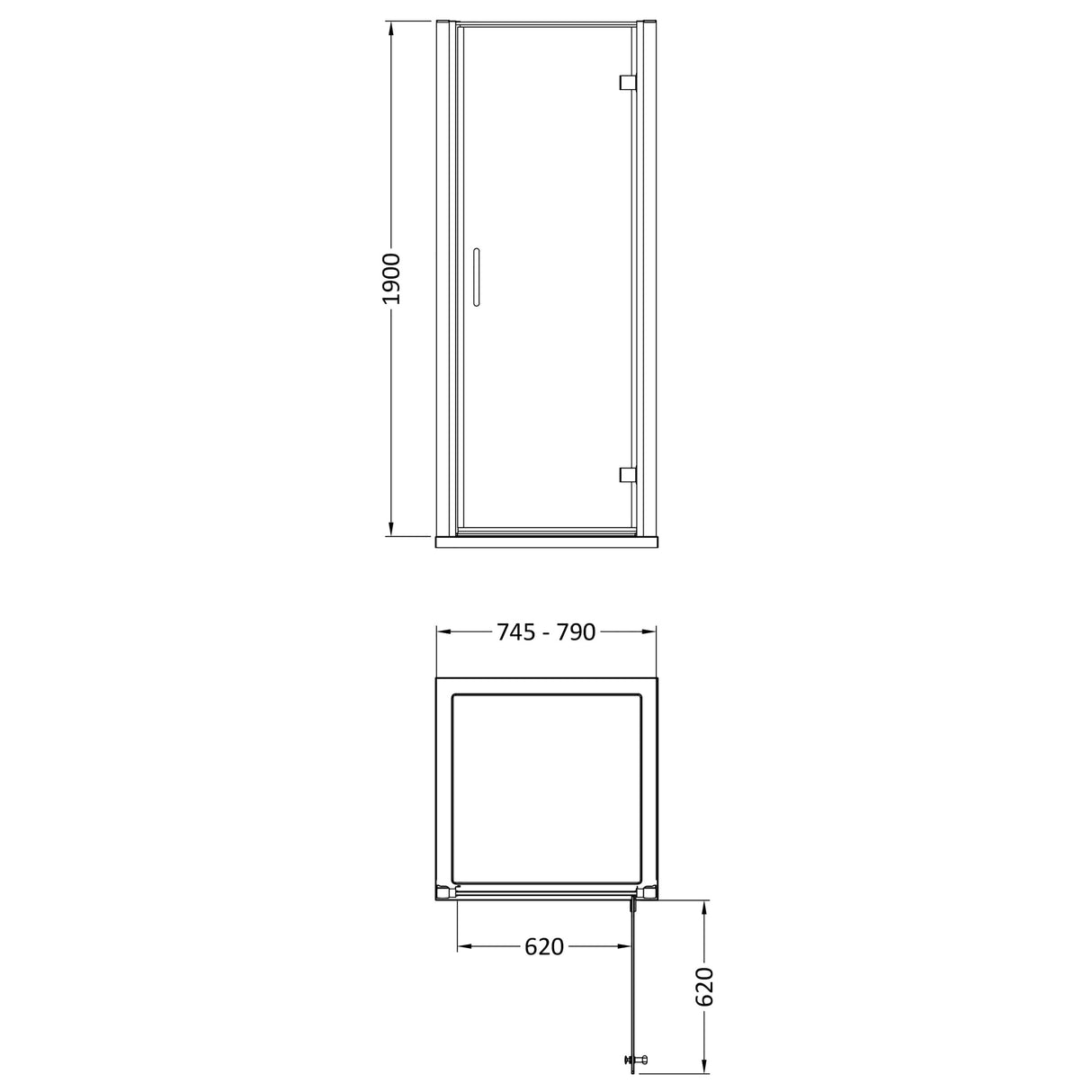 8mm Toughened Safety Glass Hinged Shower Door - 1900mm Height - Choice of Size and Finish