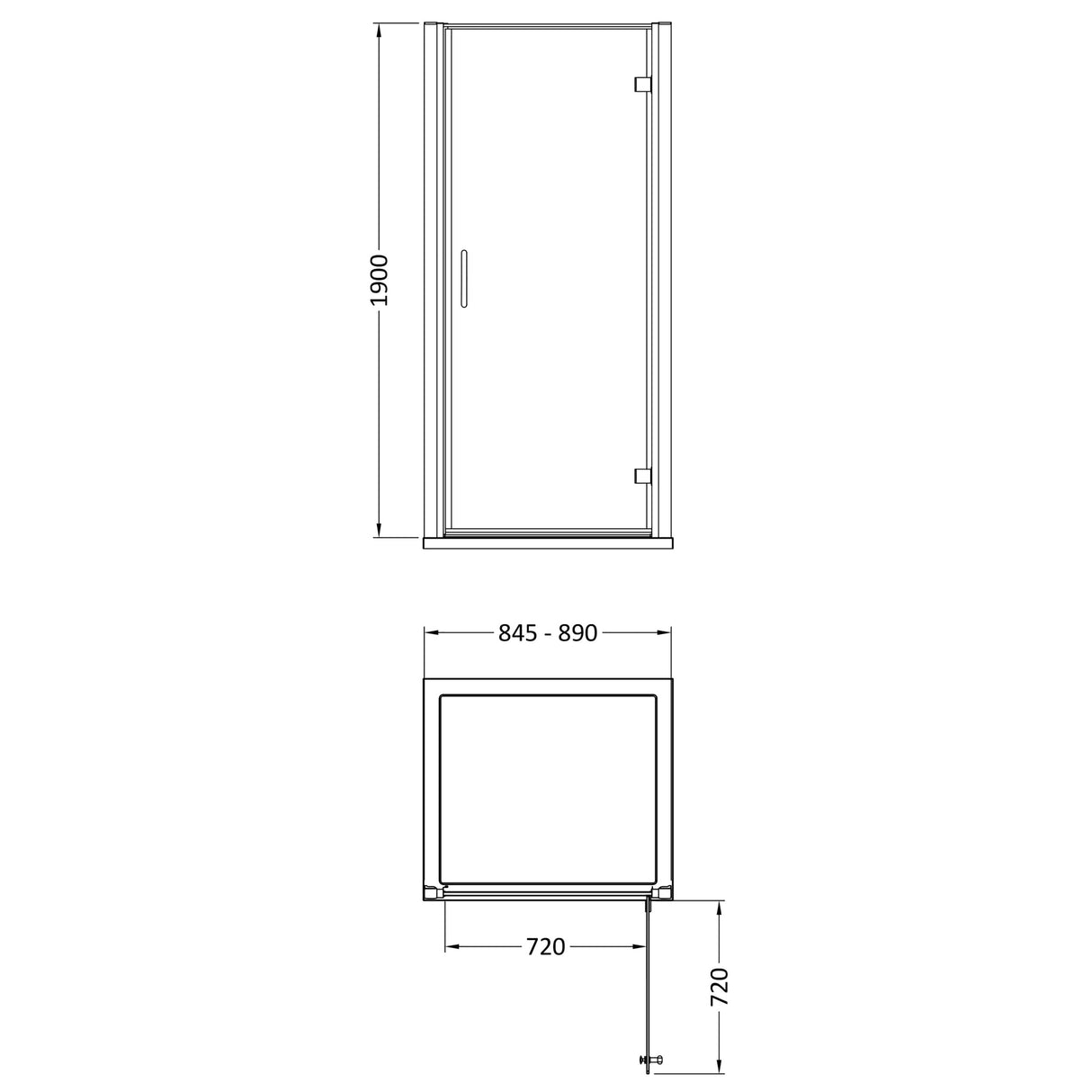 8mm Toughened Safety Glass Hinged Shower Door - 1900mm Height - Choice of Size and Finish