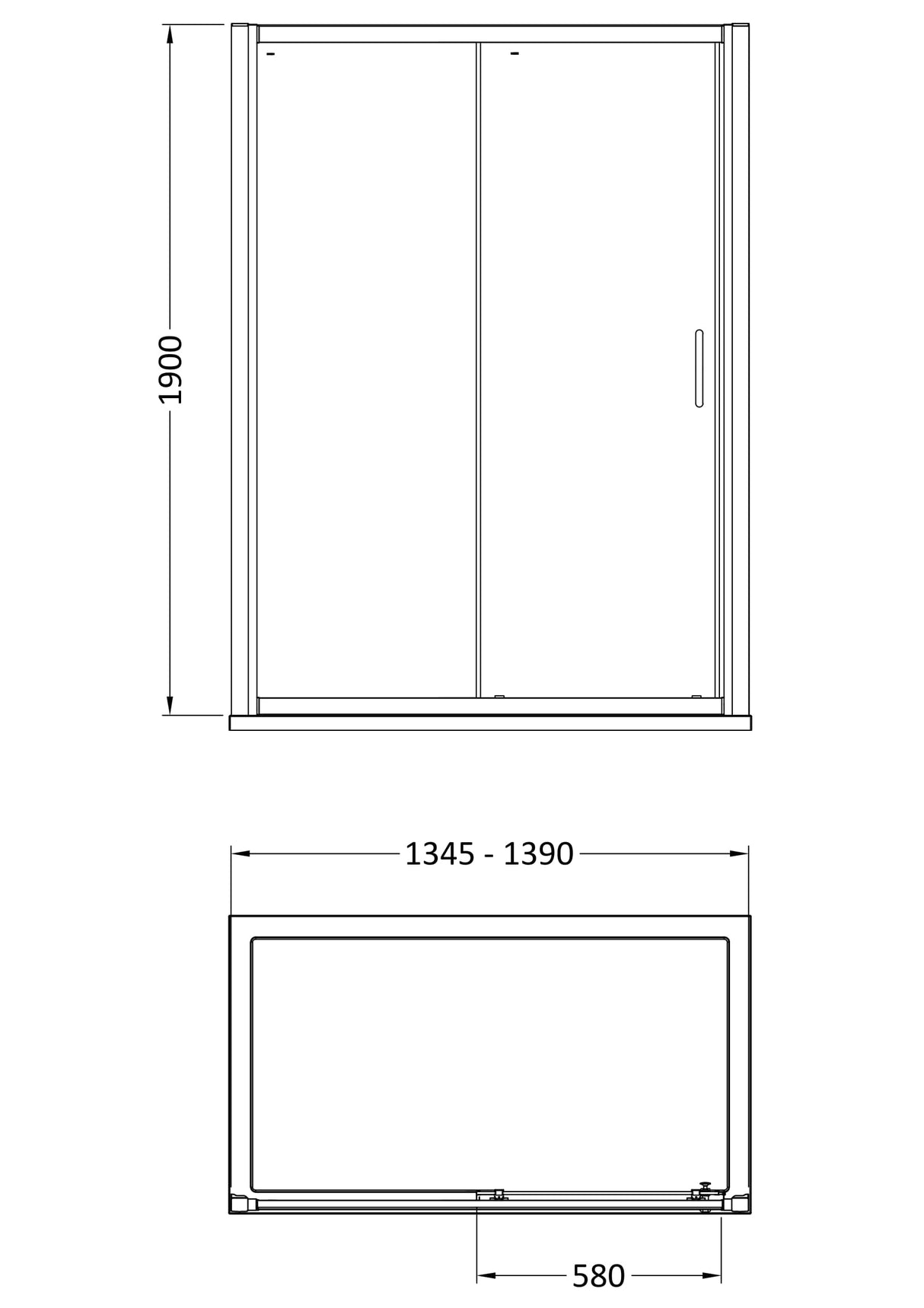 8mm Toughened Safety Glass Sliding Shower Door - 1900mm Height - Choice of Size and Finish