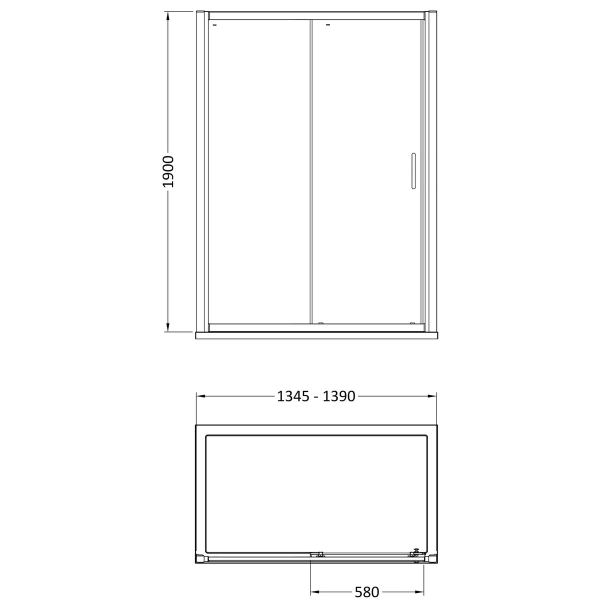 8mm Toughened Safety Glass Sliding Shower Door - 1900mm Height - Choice of Size and Finish