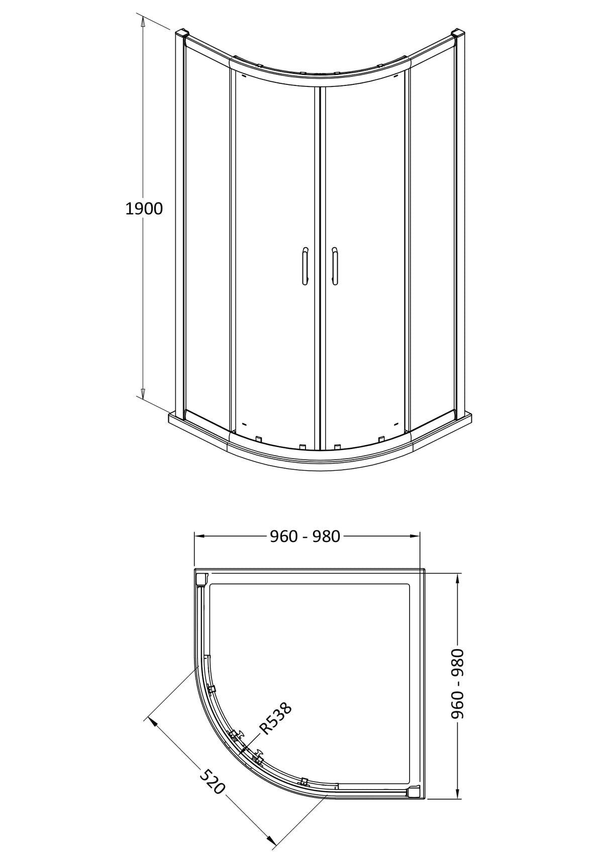 8mm Toughened Safety Glass Quadrant Shower Enclosure and Resin Shower Tray - Choice of Size and Finish