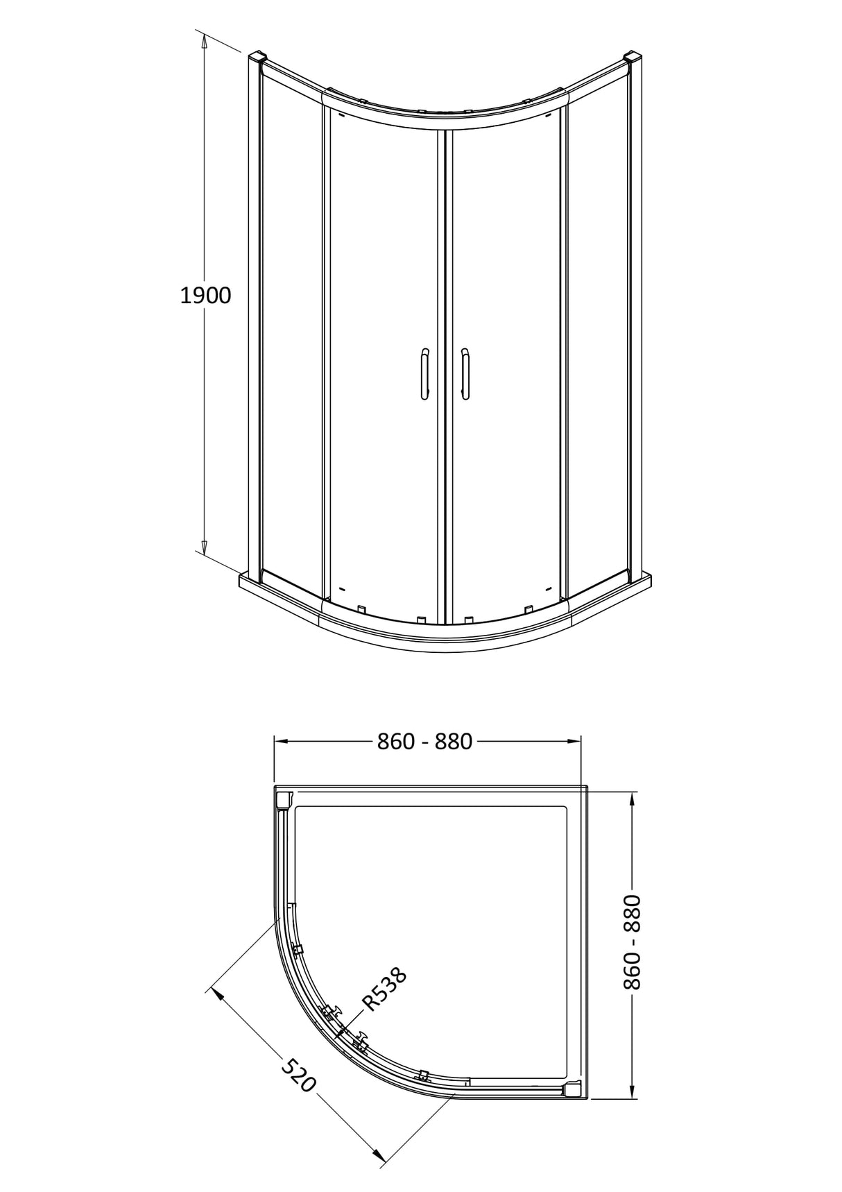 8mm Toughened Safety Glass Quadrant Shower Enclosure and Resin Shower Tray - Choice of Size and Finish