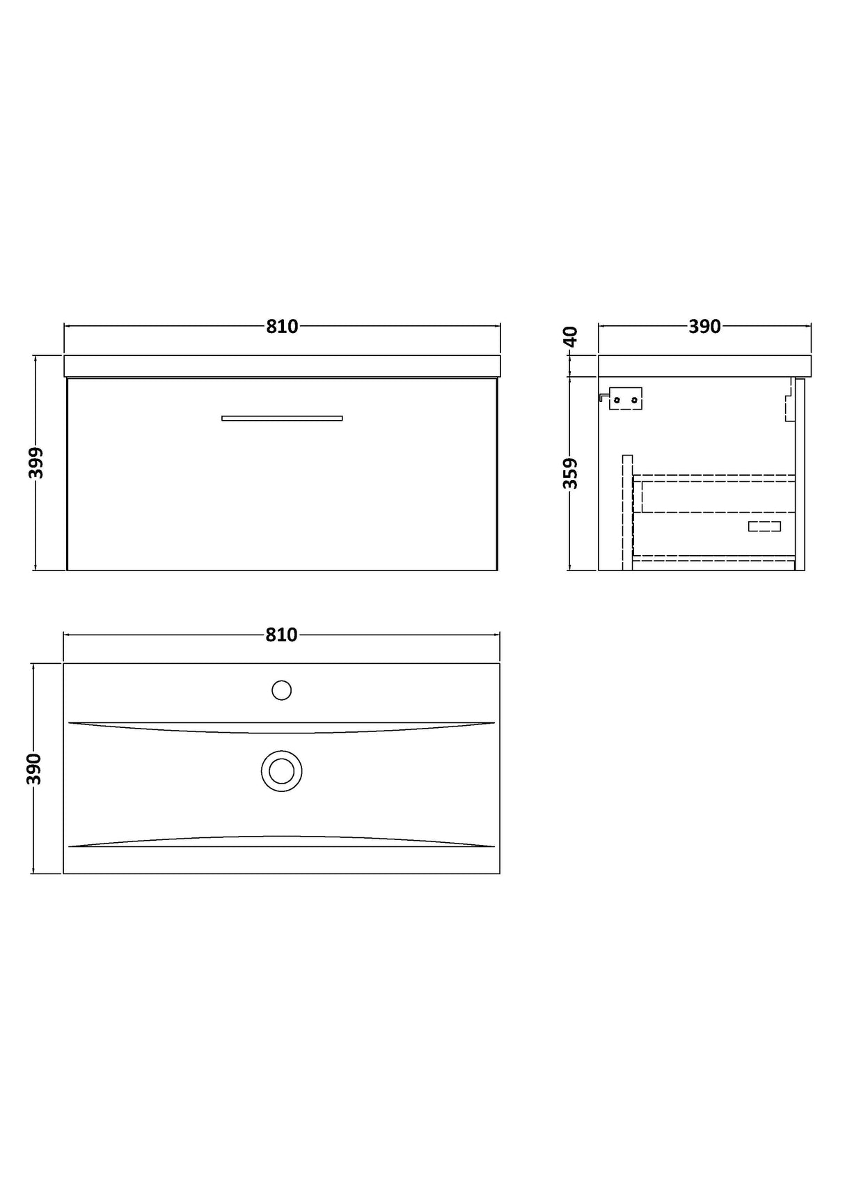 Wall Hung 1 Drawer Vanity Unit with Mid-Edge Ceramic Basin - Choice of Colour, Handle Finish and Size