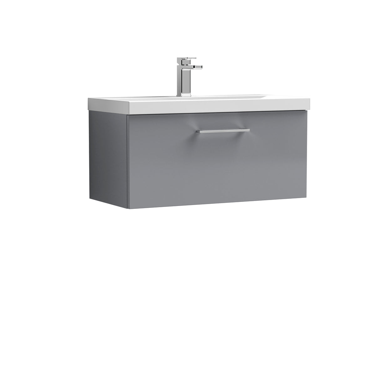 Wall Hung 1 Drawer Vanity Unit with Mid-Edge Ceramic Basin - Choice of Colour, Handle Finish and Size