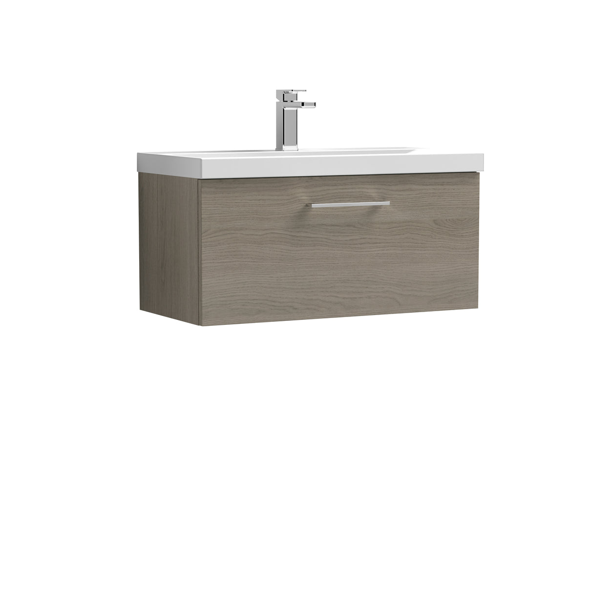 Wall Hung 1 Drawer Vanity Unit with Mid-Edge Ceramic Basin - Choice of Colour, Handle Finish and Size