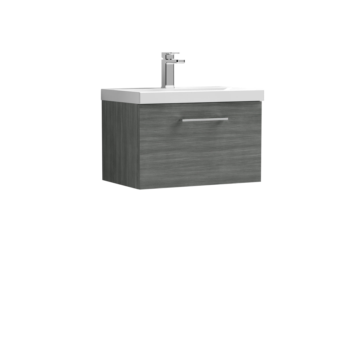 Wall Hung 1 Drawer Vanity Unit with Mid-Edge Ceramic Basin - Choice of Colour, Handle Finish and Size