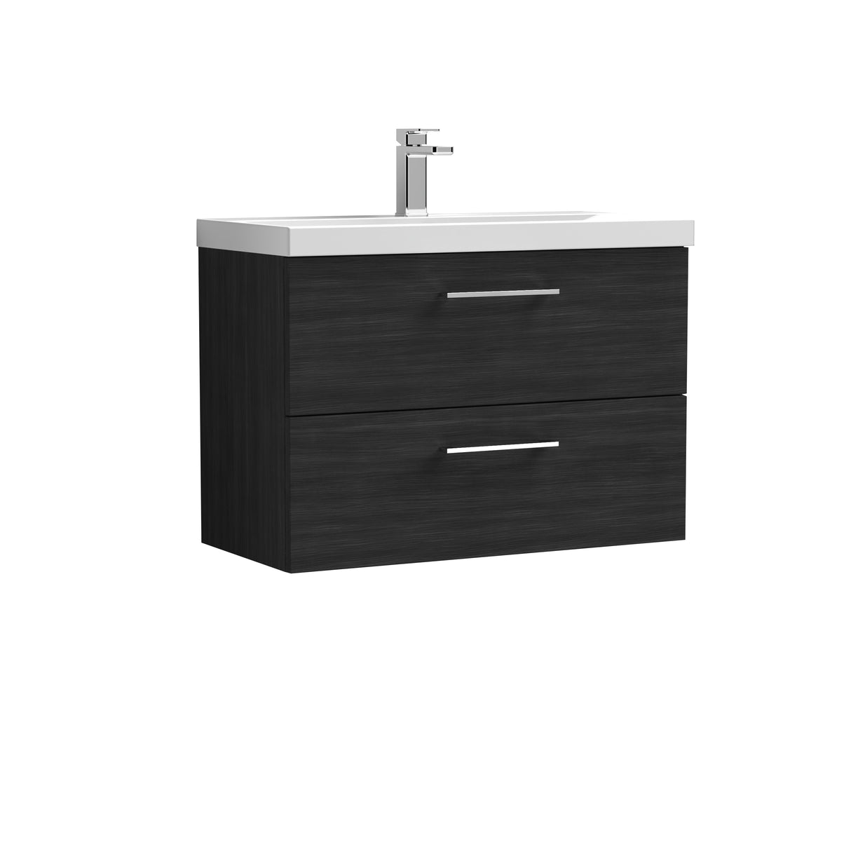 Wall Hung 2 Drawer Vanity Unit with Mid-Edge Ceramic Basin - Choice of Colour, Handle Finish and Size