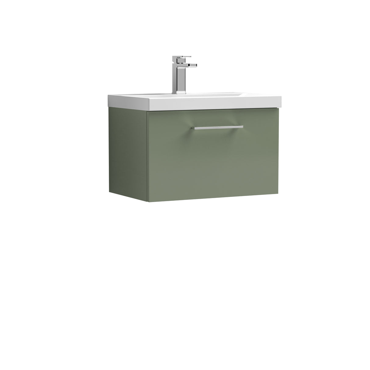 Wall Hung 1 Drawer Vanity Unit with Mid-Edge Ceramic Basin - Choice of Colour, Handle Finish and Size