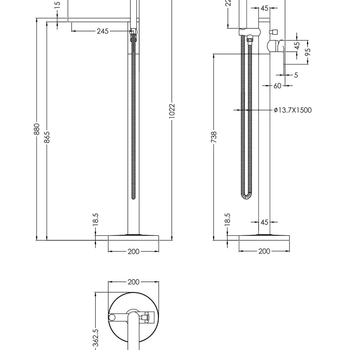 Contemporary Freestanding Round Bath Shower Mixer Tap with Kit - Choice of Colour