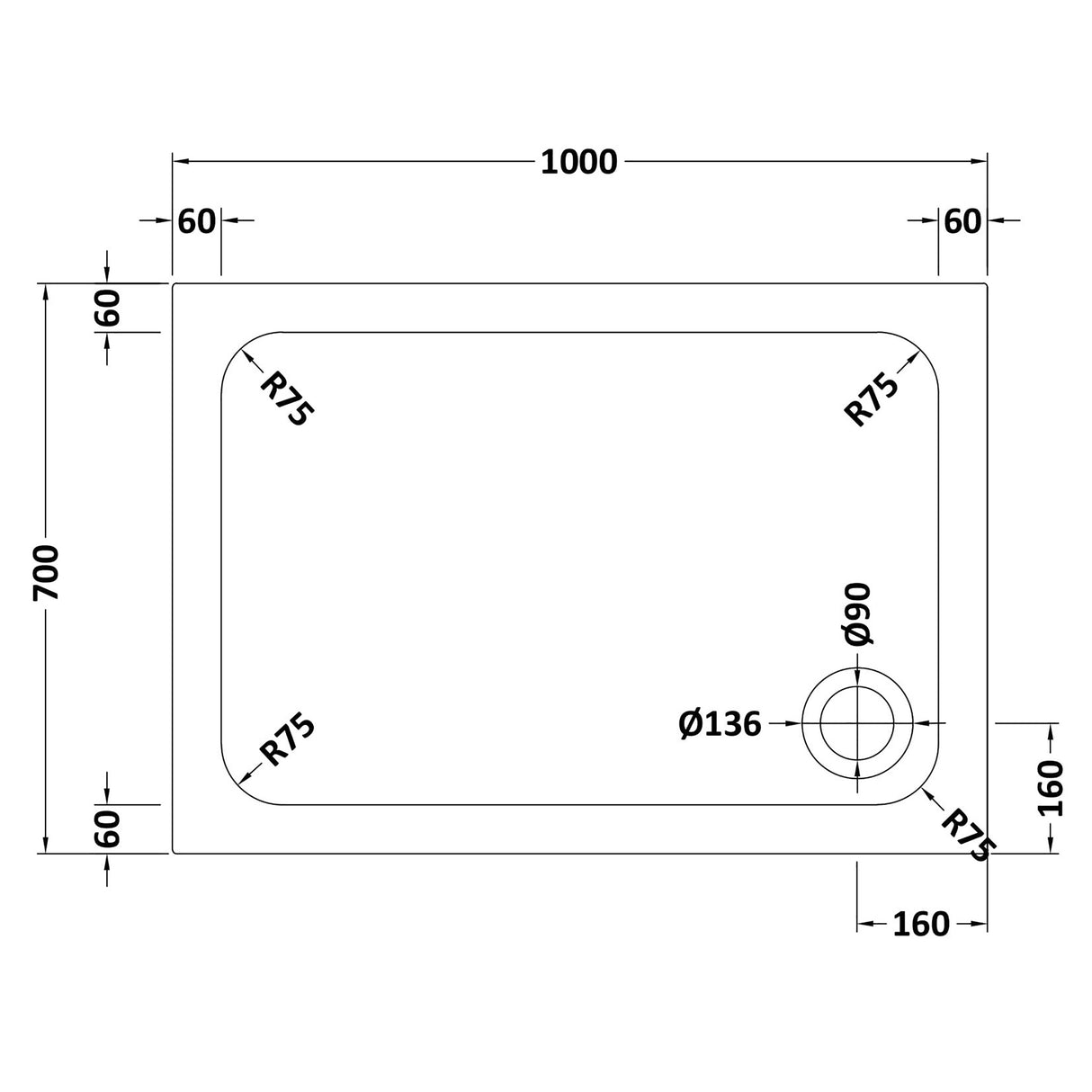 White Rectangular Stone Slip Resistant Shower Tray – Available in Multiple Sizes