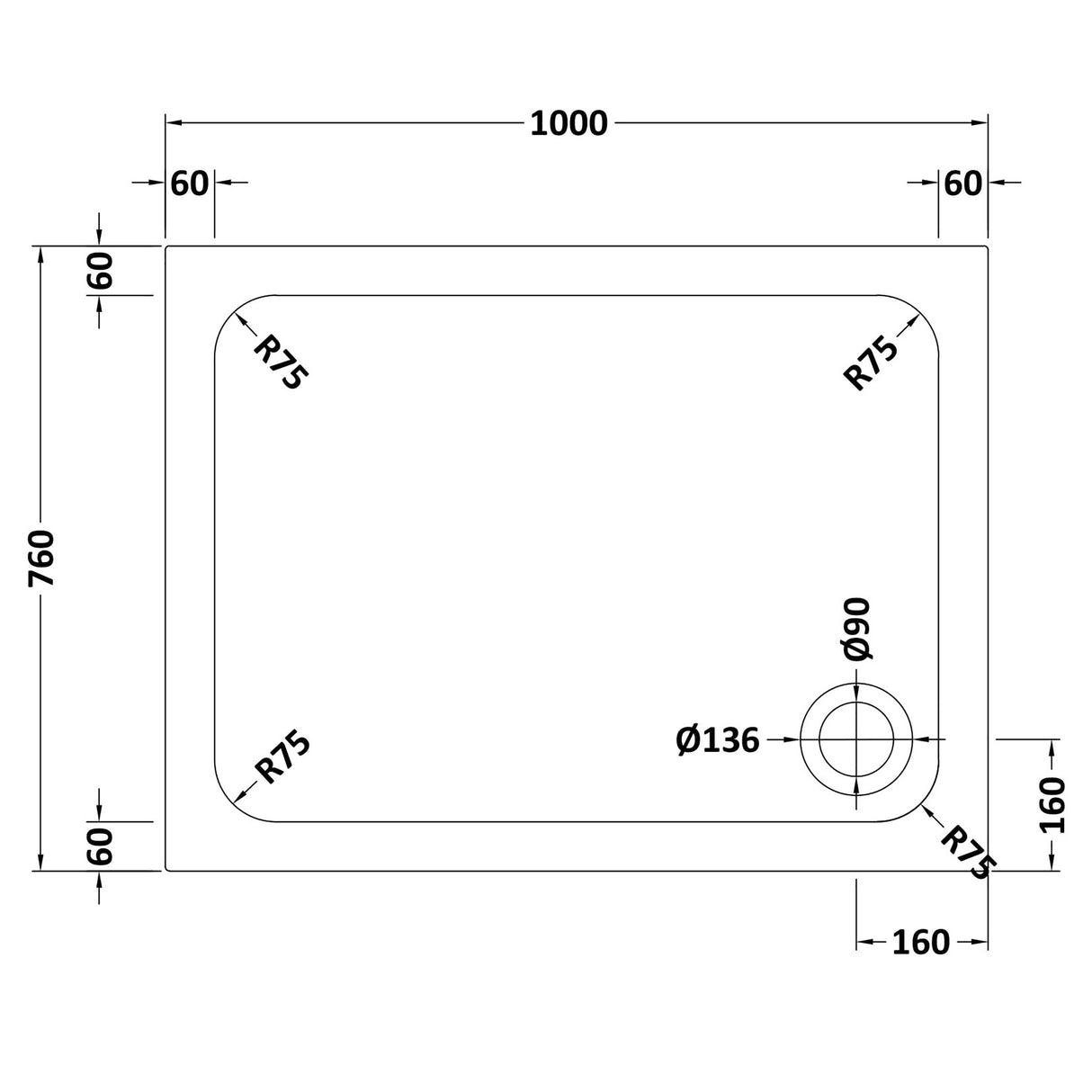 White Rectangular Stone Slip Resistant Shower Tray – Available in Multiple Sizes