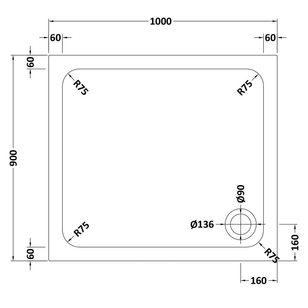 White Rectangular Stone Slip Resistant Shower Tray – Available in Multiple Sizes