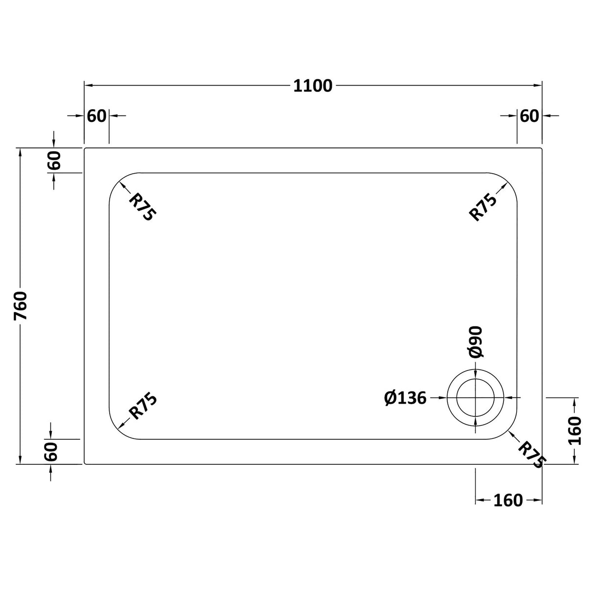 White Rectangular Stone Slip Resistant Shower Tray – Available in Multiple Sizes
