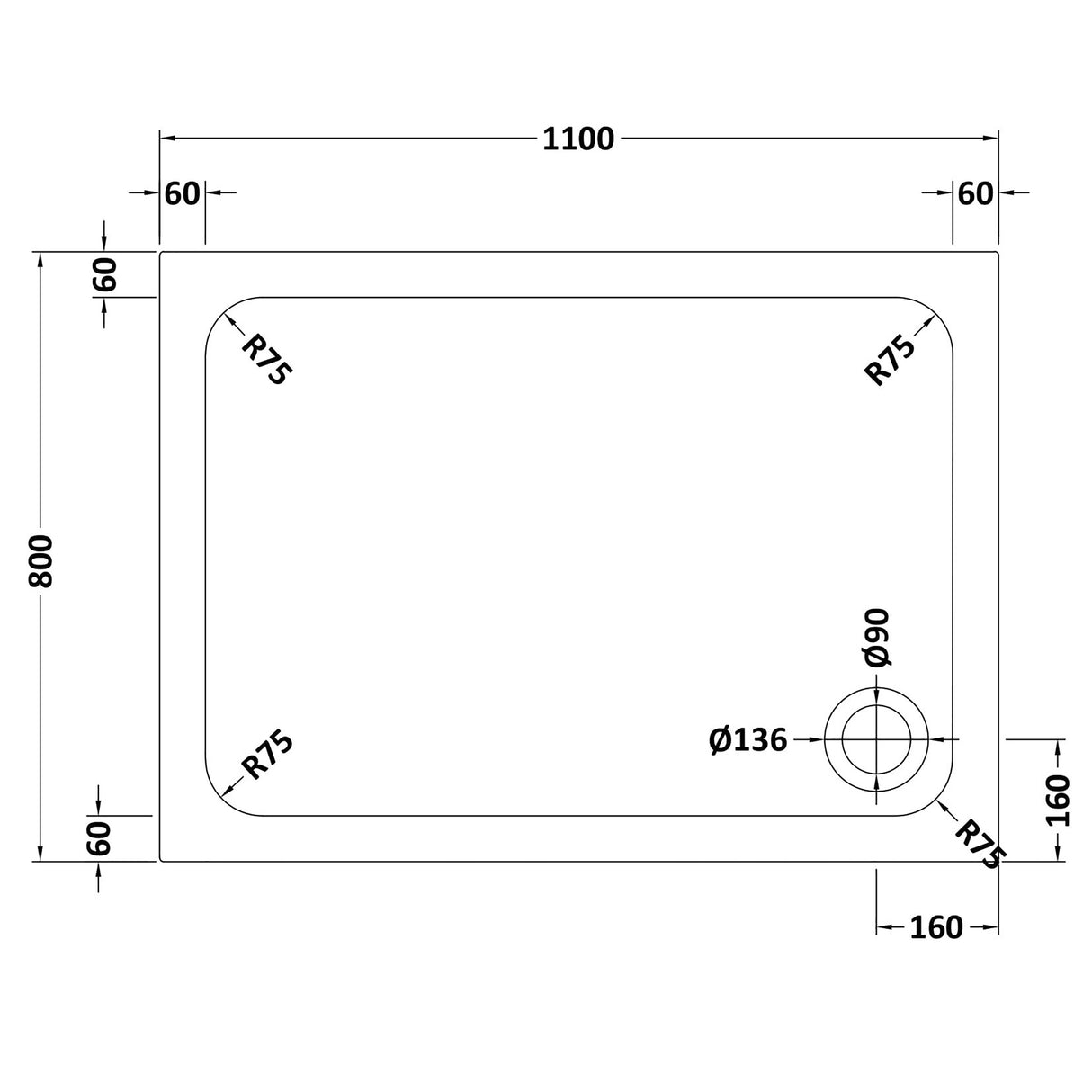 White Rectangular Stone Slip Resistant Shower Tray – Available in Multiple Sizes