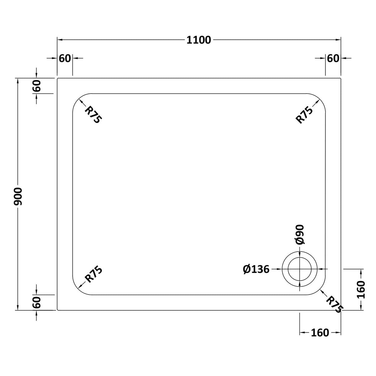 White Rectangular Stone Slip Resistant Shower Tray – Available in Multiple Sizes