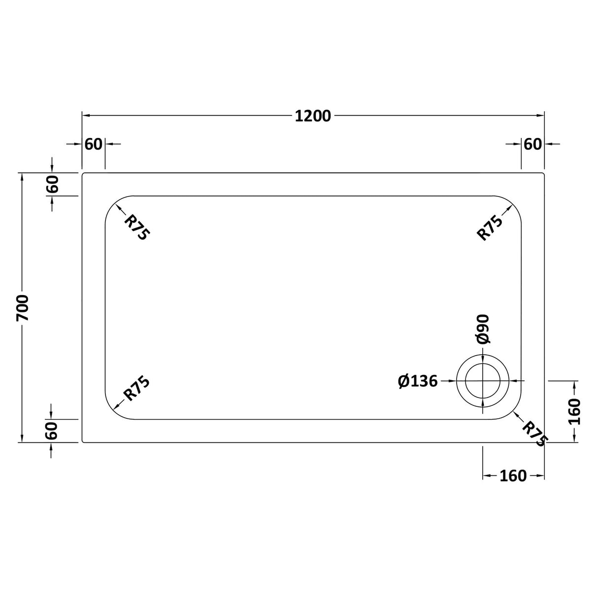 White Rectangular Stone Slip Resistant Shower Tray – Available in Multiple Sizes