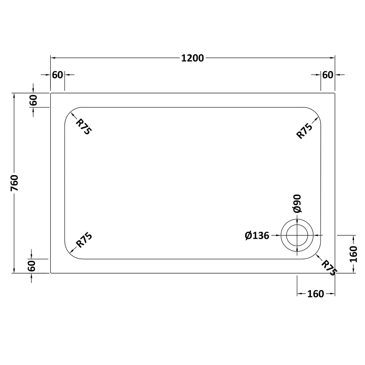 White Rectangular Stone Slip Resistant Shower Tray – Available in Multiple Sizes