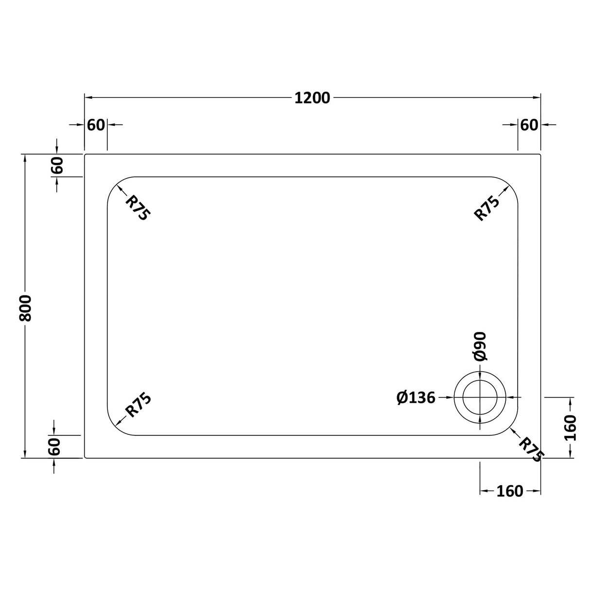White Rectangular Stone Slip Resistant Shower Tray – Available in Multiple Sizes