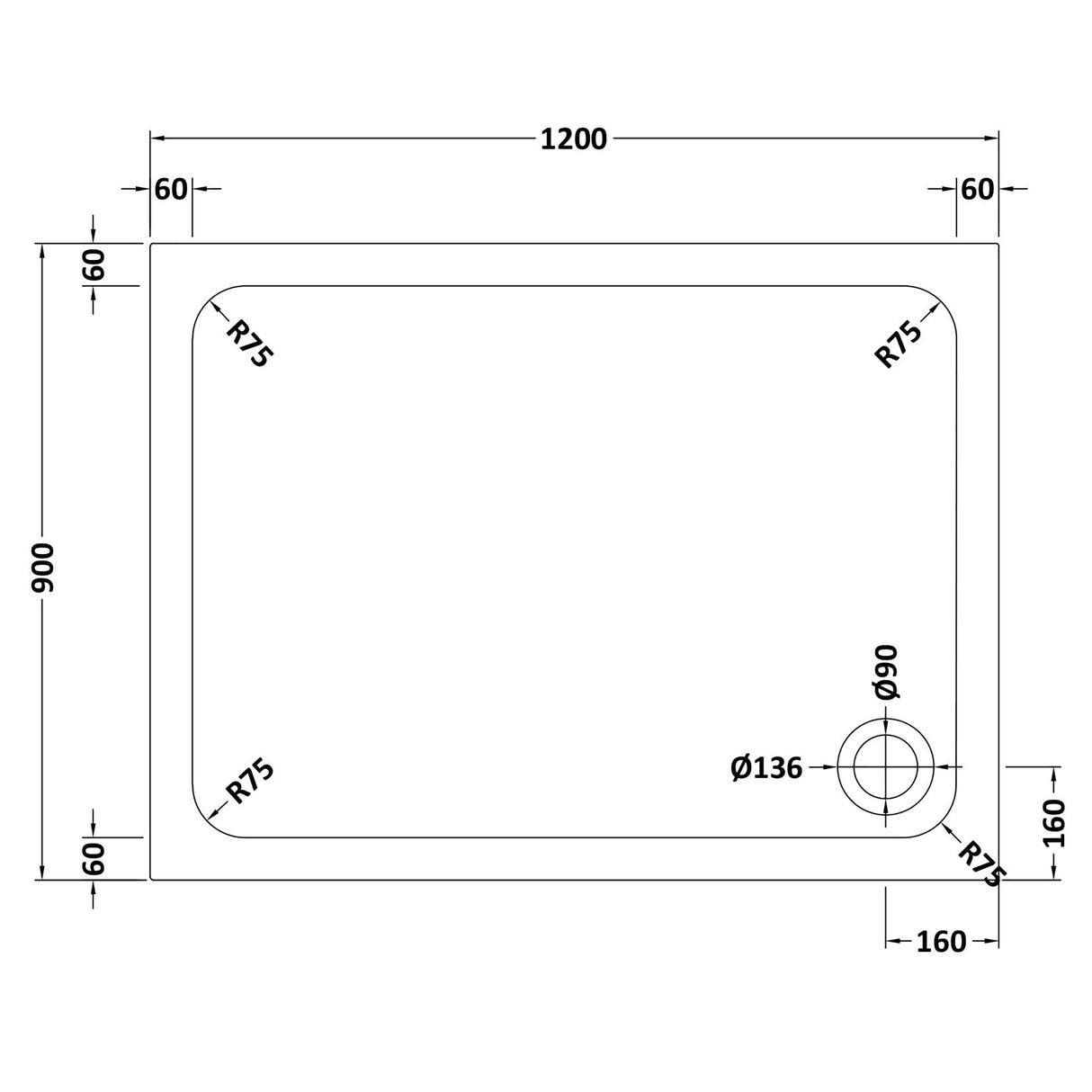 White Rectangular Stone Slip Resistant Shower Tray – Available in Multiple Sizes