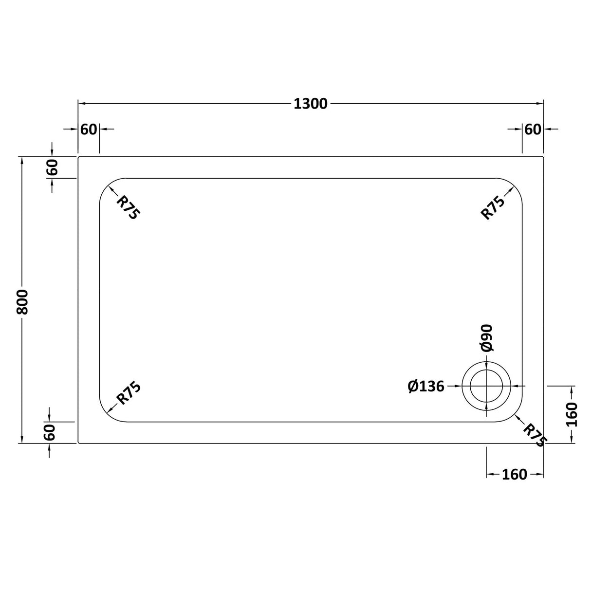 White Rectangular Stone Slip Resistant Shower Tray – Available in Multiple Sizes