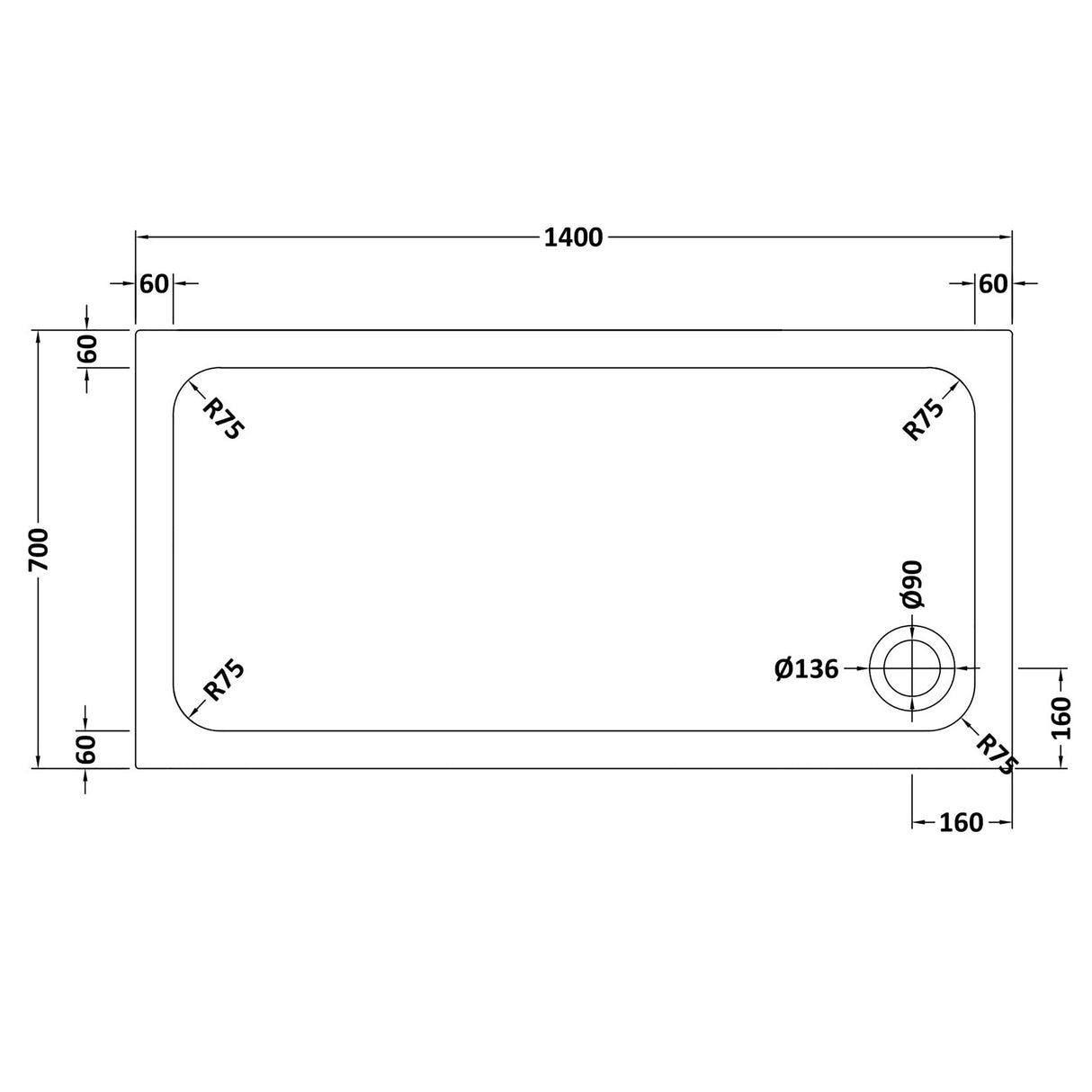 White Rectangular Stone Slip Resistant Shower Tray – Available in Multiple Sizes