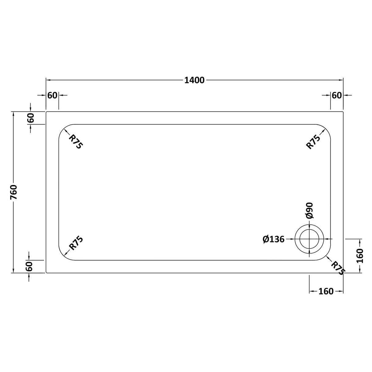 White Rectangular Stone Slip Resistant Shower Tray – Available in Multiple Sizes