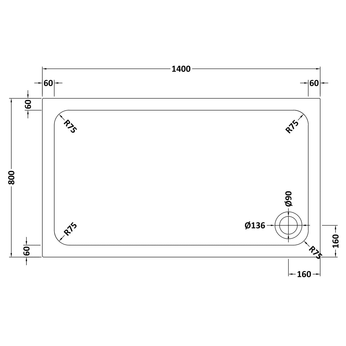 White Rectangular Stone Slip Resistant Shower Tray – Available in Multiple Sizes