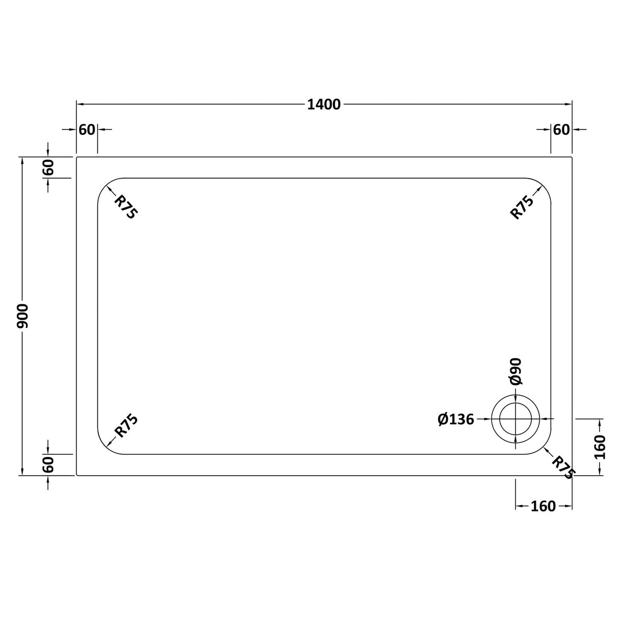 White Rectangular Stone Slip Resistant Shower Tray – Available in Multiple Sizes