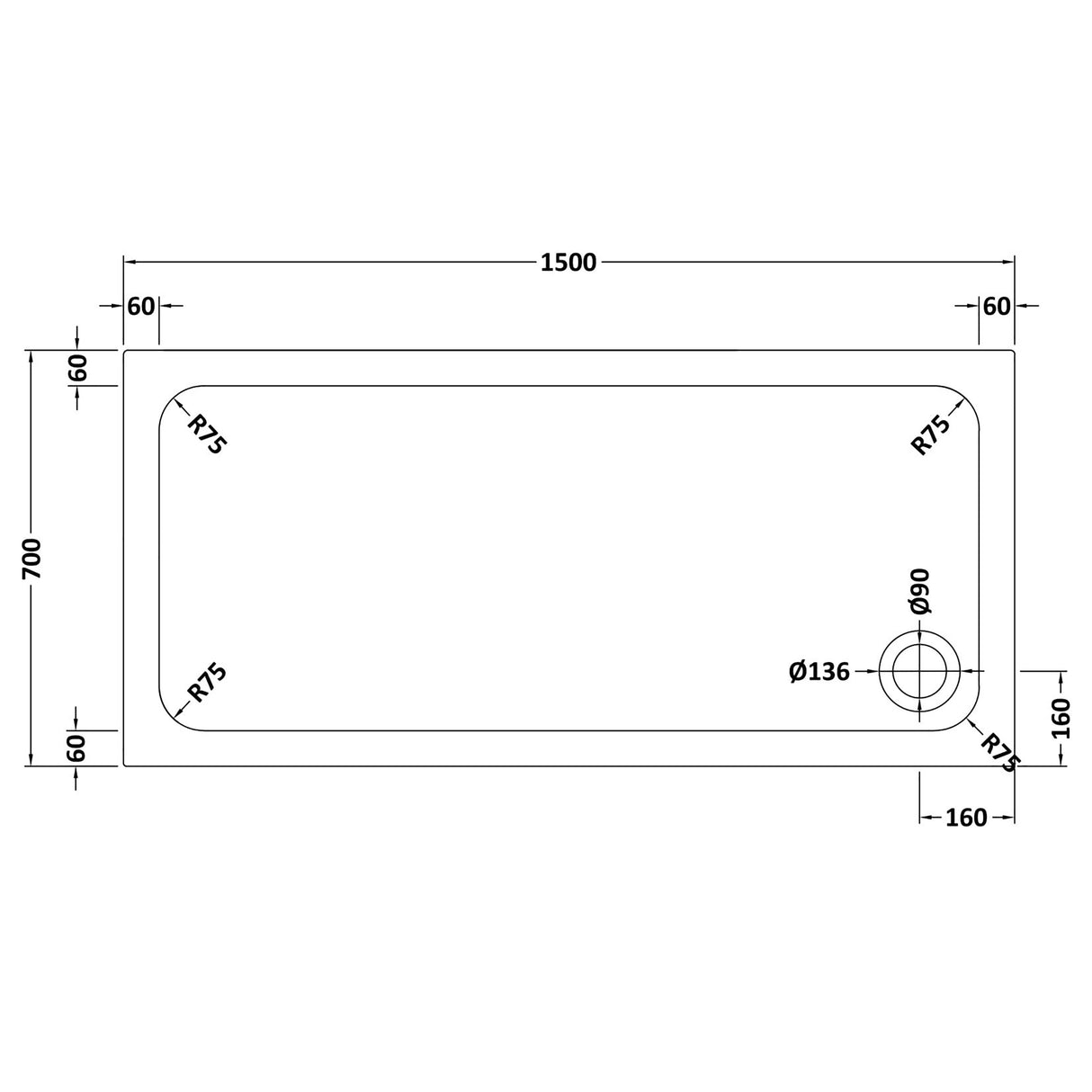 White Rectangular Stone Slip Resistant Shower Tray – Available in Multiple Sizes
