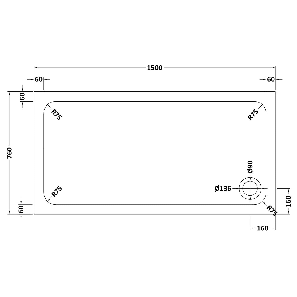 White Rectangular Stone Slip Resistant Shower Tray – Available in Multiple Sizes
