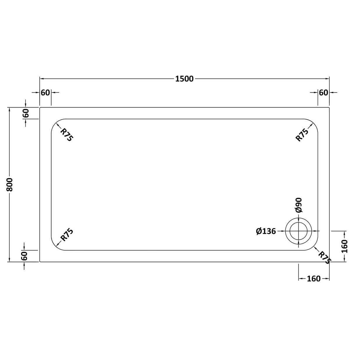 White Rectangular Stone Slip Resistant Shower Tray – Available in Multiple Sizes