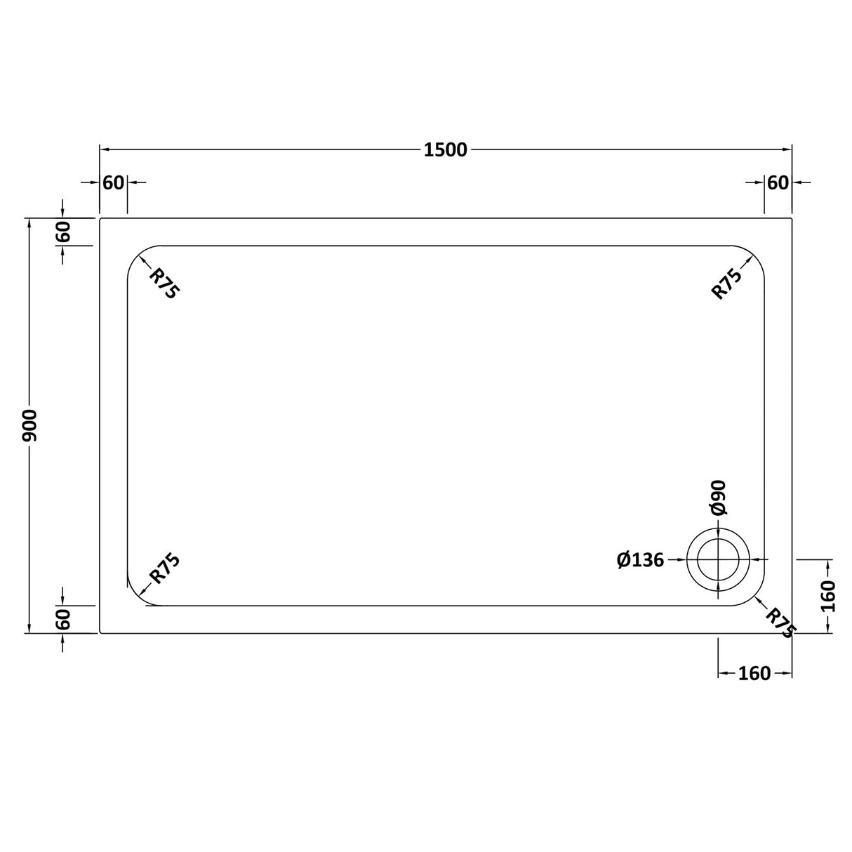 White Rectangular Stone Slip Resistant Shower Tray – Available in Multiple Sizes