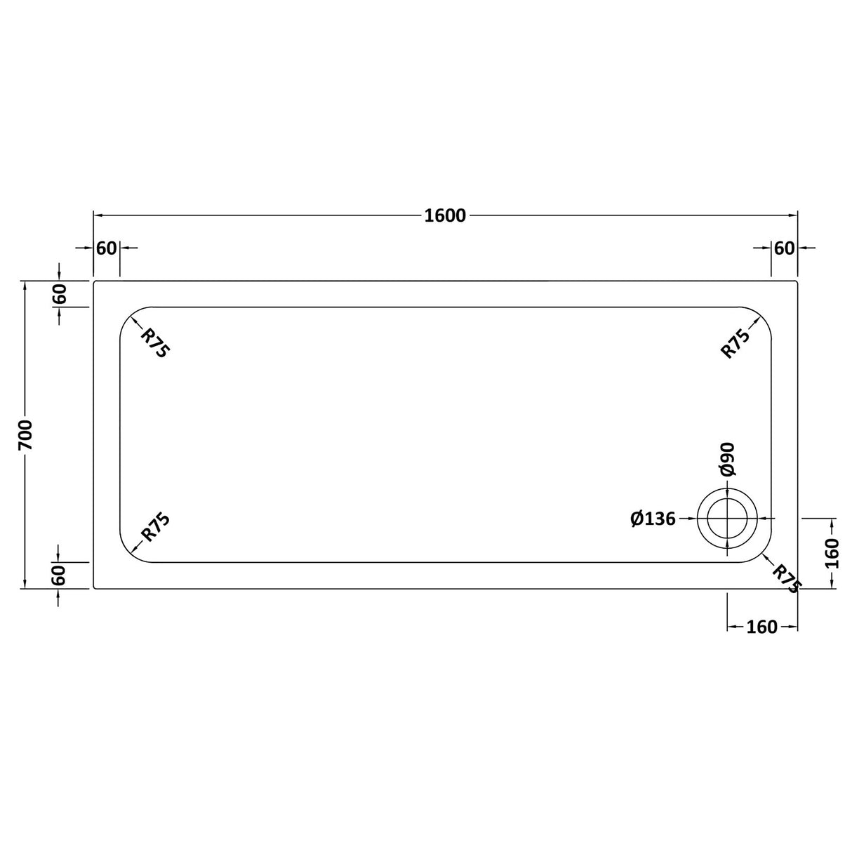 White Rectangular Stone Slip Resistant Shower Tray – Available in Multiple Sizes