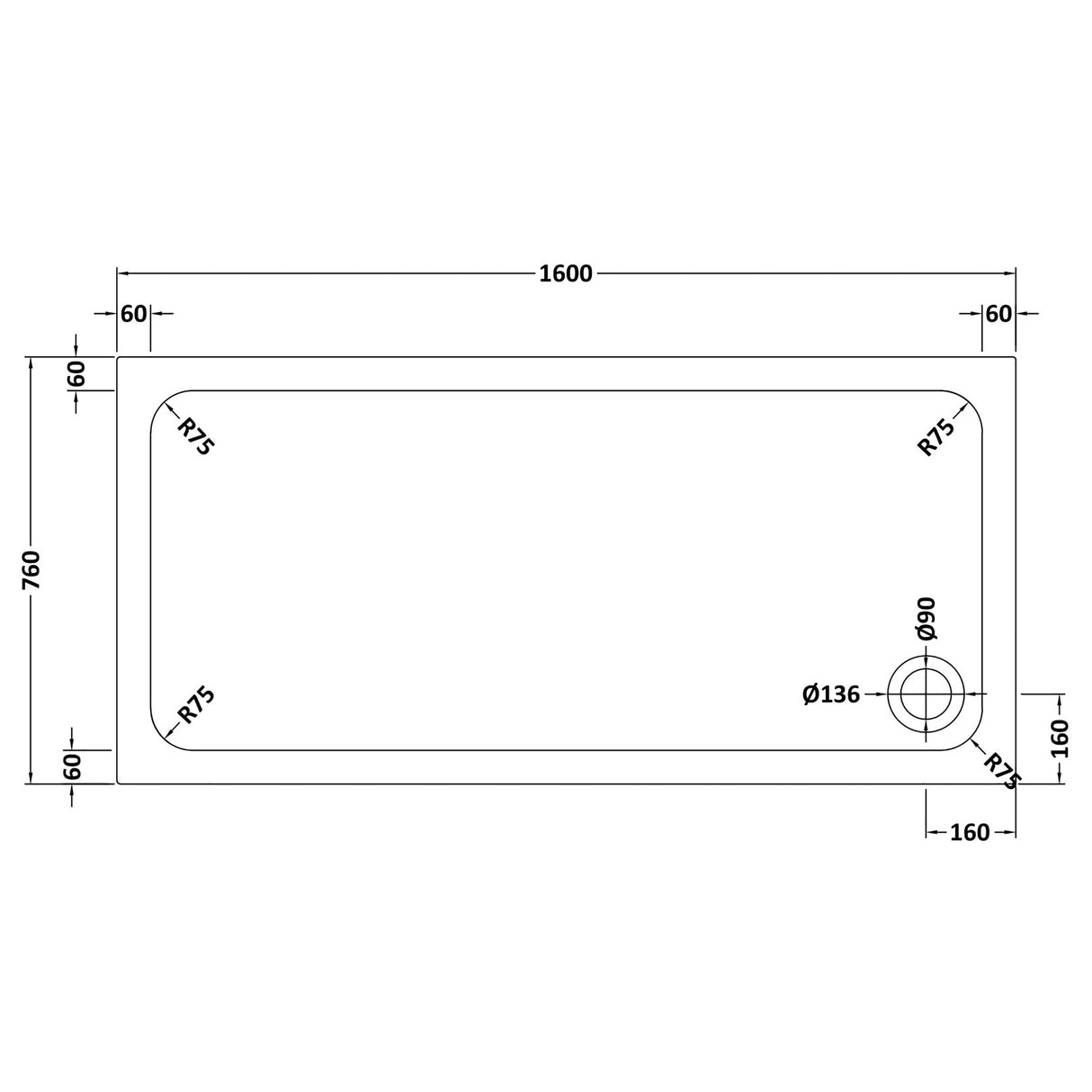 White Rectangular Stone Slip Resistant Shower Tray – Available in Multiple Sizes