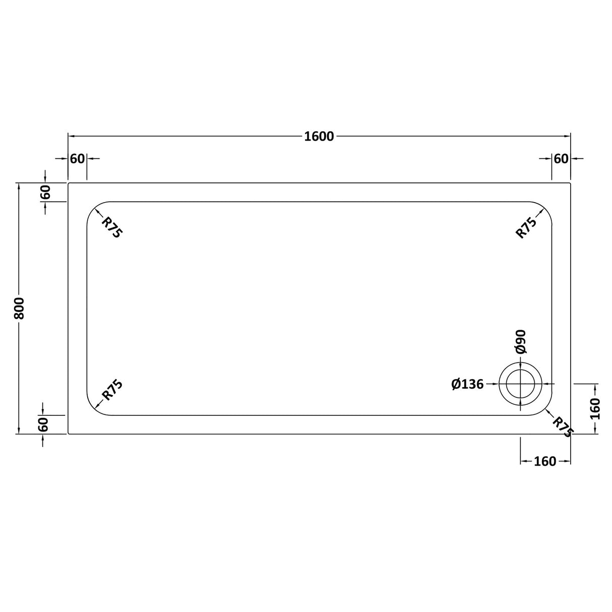 White Rectangular Stone Slip Resistant Shower Tray – Available in Multiple Sizes