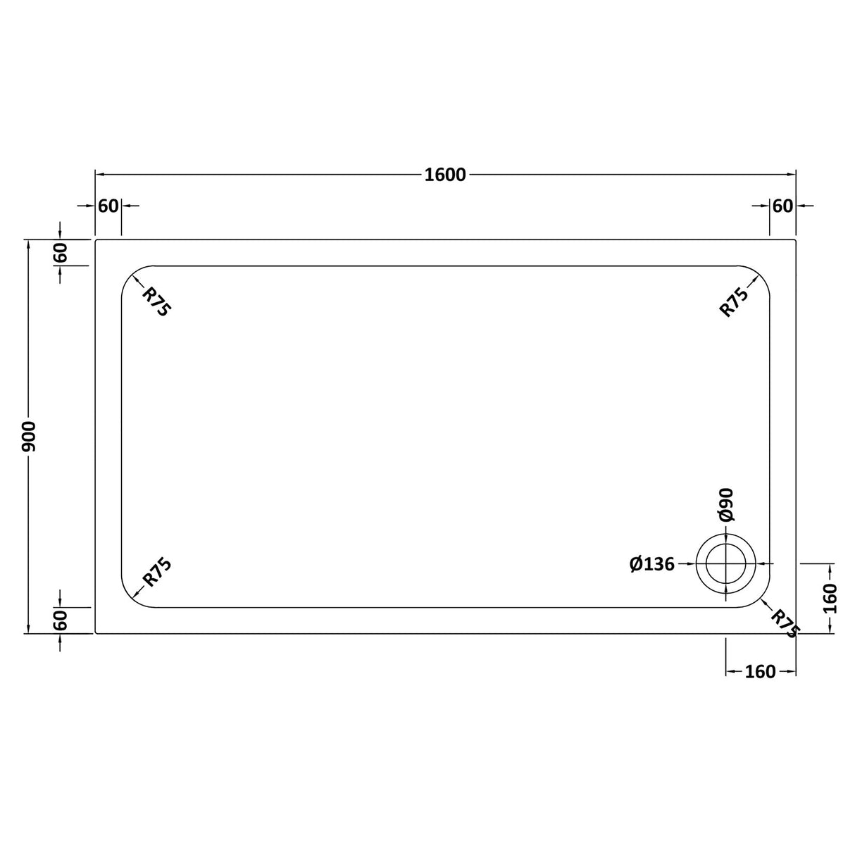 White Rectangular Stone Slip Resistant Shower Tray – Available in Multiple Sizes