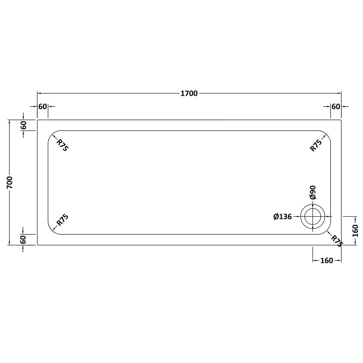 White Rectangular Stone Slip Resistant Shower Tray – Available in Multiple Sizes