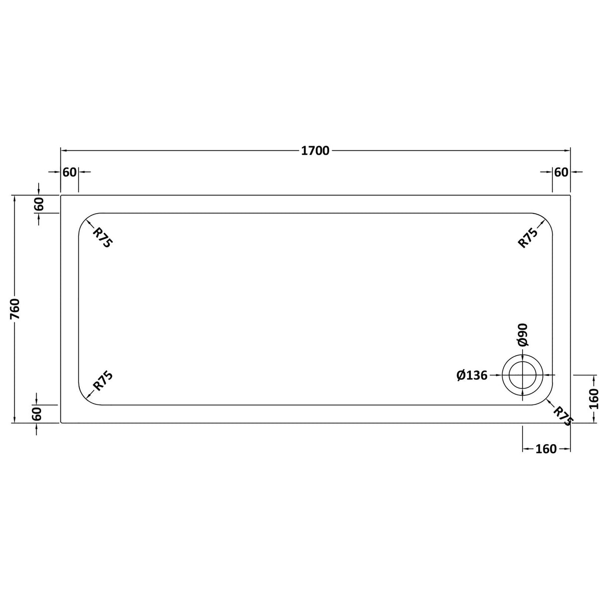 White Rectangular Stone Slip Resistant Shower Tray – Available in Multiple Sizes