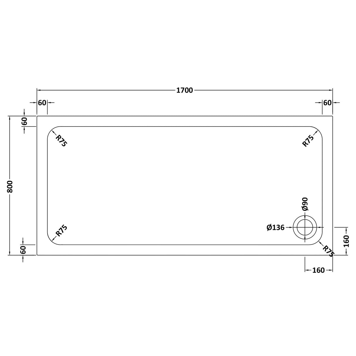 White Rectangular Stone Slip Resistant Shower Tray – Available in Multiple Sizes