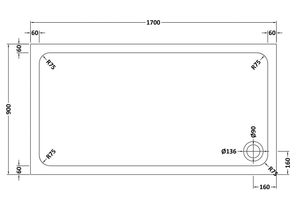 White Rectangular Stone Slip Resistant Shower Tray – Available in Multiple Sizes