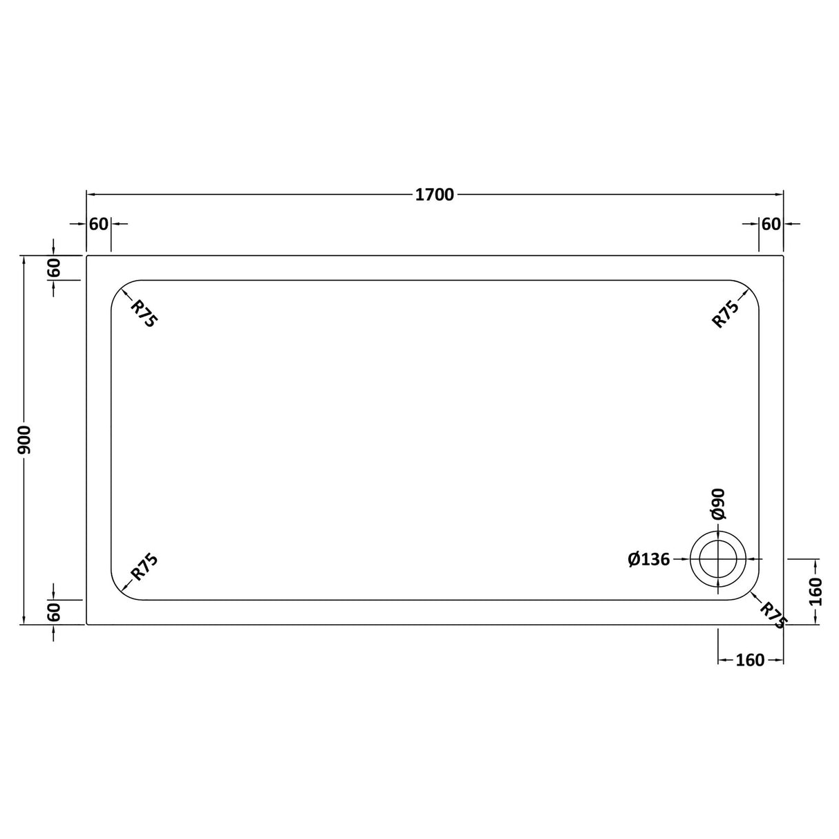 White Rectangular Stone Slip Resistant Shower Tray – Available in Multiple Sizes