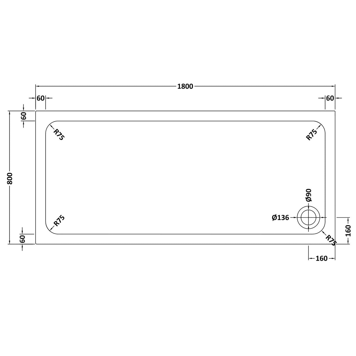White Rectangular Stone Slip Resistant Shower Tray – Available in Multiple Sizes