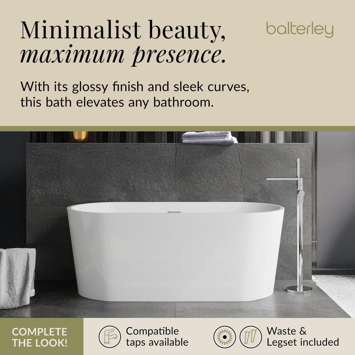 Freestanding Oval Bath by Balterley - Stunning Contemporary Bath available in a range of Sizes