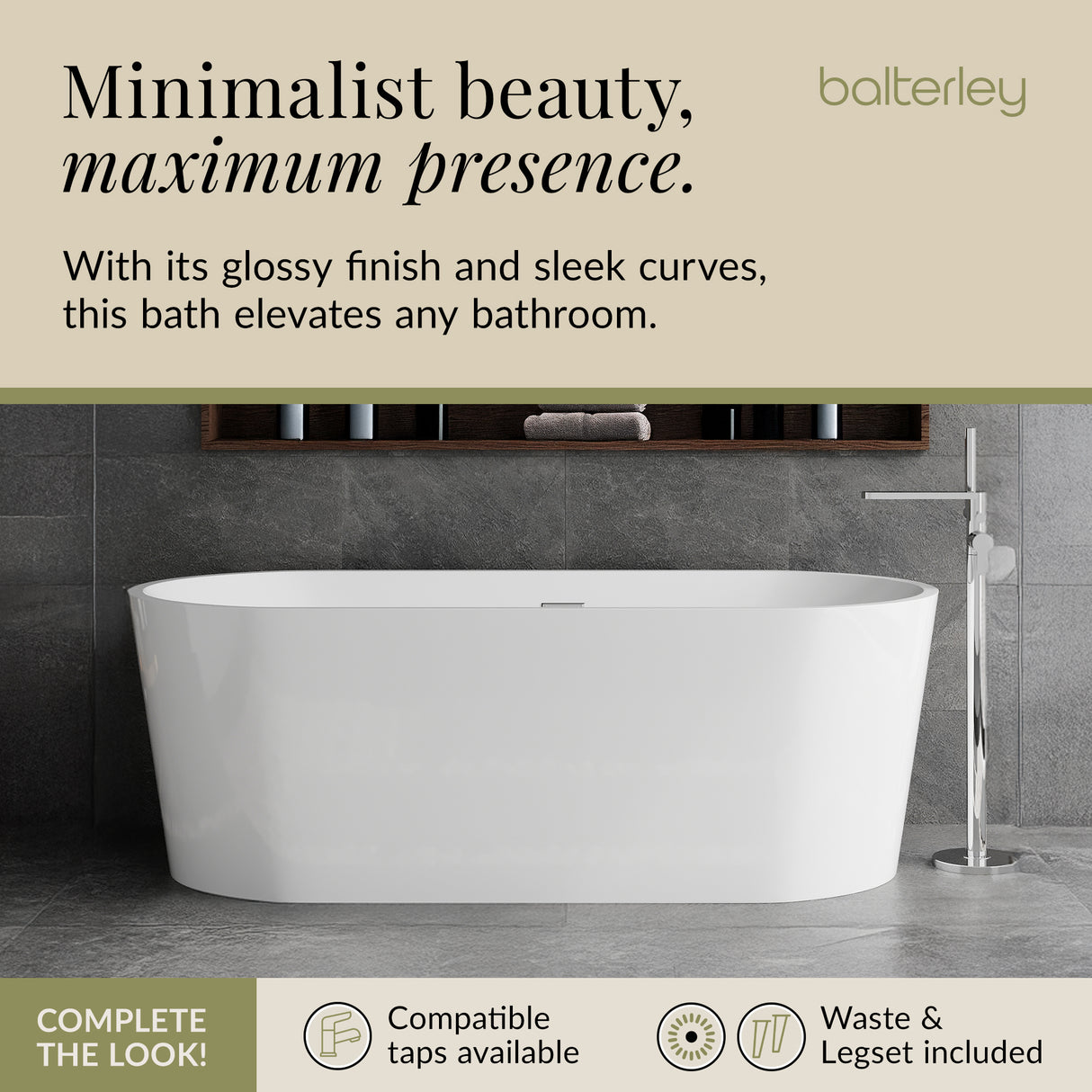 Freestanding Oval Bath by Balterley - Stunning Contemporary Bath available in a range of Sizes