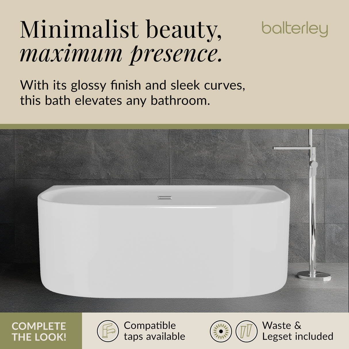 Contemporary Back To Wall Freestanding Bath from Balterley - Modern Design in Multiple Sizes